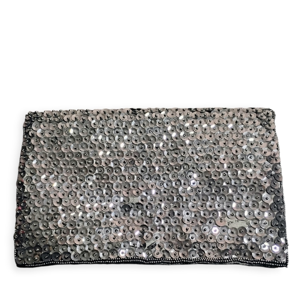 Vintage Black Sequin Evening Clutch Bag - Picture 3 of 12